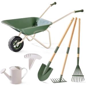 ROBUD Kids Wheelbarrow with Gardening Tools Set, for Ages 3+ Boys