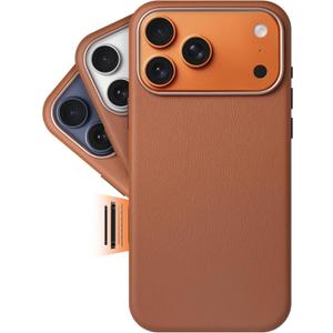 LONLI Classic | Gold-Rated Leather - European Genuine Vele Leather Case for iPhone 17 Pro Max - [Built-in Camera Control and Compatible with Magsafe] - Brown