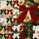 30 Pcs Velvet Ribbon Bows 5" x 4" Pre Tied Christmas Velvet Bows with Twist Tie for Gift Packaging Christmas Tree Wreaths Door Windows Wedding Party Decoration(Xmas Colors)
