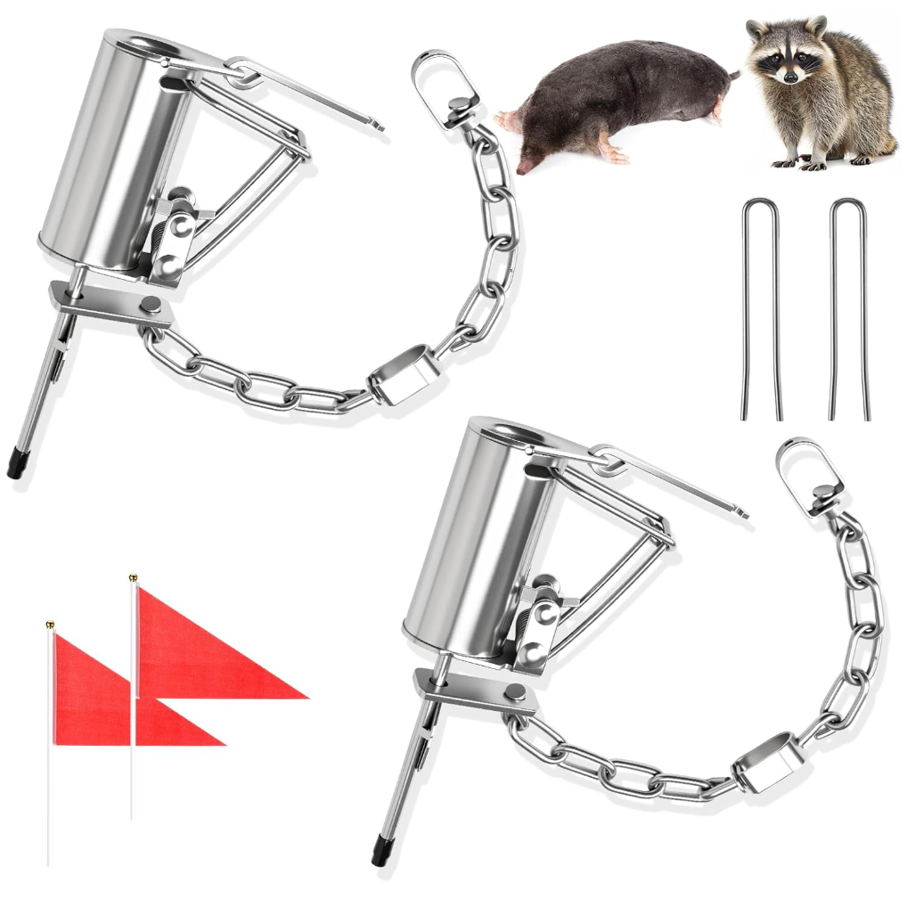2 Pack Animal Spring Trap Reusable Dog Raccoon Coon Rabbit Traps Heavy Duty Animal Trap with 7'' Lever Handle for Garden Farmyard Field Outdoor (Silver Grey)