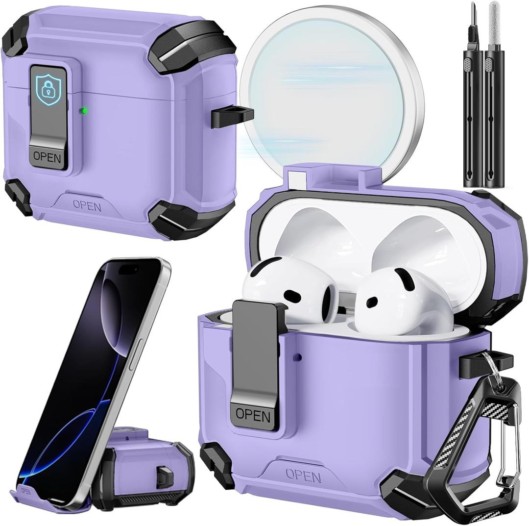 Inesore Compatible with AirPods 4th Case with Phone Stand & Cleaning Kit,Compatible with Magsafe,Magnetic Automatic Lock for Airpods 4 with Active Noise Cancellation Charging Cover (2024)