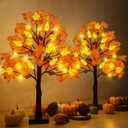 2 Pack 24 Inch Prelit Fall Maple Tree Decorations with 48 LEDs Timer Fall Battery Operated Lighted Artificial Pumpkin Acorn Light Up Maple Tree for Thanksgiving Harvest Table Home Indoor Decor (Classic Style 3)