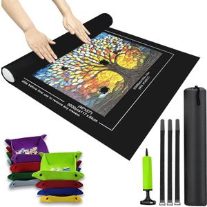 Napzy Puzzle Mat-Jigsaw Puzzles Matt Roll Up to 3000pcs Roll-up Puzzled Board Puzzling Organizers and Storage with 8PCS Jigsaws Sorting Trays, Drawstring Storages Bag Jigsawn Keeper Saver (Blacks, 500-3000pcs)