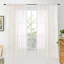 BGment Linen Semi Sheer Curtains 63 Inch Length for Living Room - Ivory Textured Light Filtering Window Drapes with Rod Pocket Lightweight Rustic for Farmhouse Bedroom, 2 Panels Set, 52 X 63 Inch