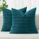 MIULEE Pack of 2 Corduroy Decorative Euro Sham Throw Pillow Covers 24x24 Inch Soft Boho Striped Pillow Covers Modern Farmhouse Home Decor for Summer Coastal Sofa Living Room Couch Bed Teal