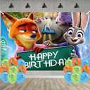 Zootopia 2 Birthday Party Decoration,Cute Animals Party Photo Background 5 x 3 FT and 18 Pcs Balloon,Merch Party Backdrop Supplies