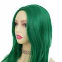 Tseses Green Long Curly Wave Wig for Women Middle Part Curly Wig Natural Looking Synthetic Fibre Hair Wig for Halloween Party Cosplay Use
