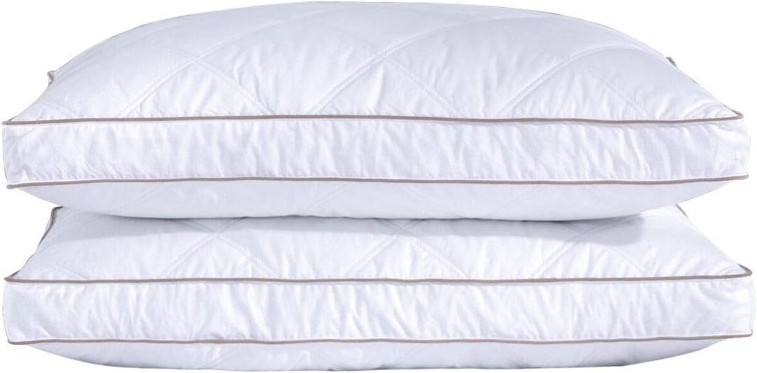 puredown Goose Feathers and Down Pillow for Sleeping Gusseted Bed Hotel Collection Pillows, Standard, Set of 2 (Standard (Pack of 2), Gusseted Style 1)