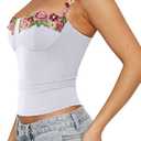 PINKMSTYLE Womens Floral Embroidered Corset Top Bustier Tank Top with Adjustable Straps Date Night Party Going Out Top (White, L)