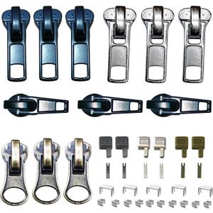 Zipper Repair Kit 39 Pcs, #5 Sliders with Pull, Metal Zippers Retainer Box,Insertion Pin 6 Sets, Replacement Zip Bottom/Top Stop, Metal, Plastic, Nylon Coil Zippers Head FIx on Jaceket