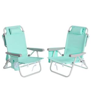 SUNNYFEEL Low Beach Chair 2 Pack, 5-Position Lay Flat Reclining, Backpack Portable Folding Chairs with Cooler Bag & Cup Holder, Heavy Duty 350 LBS, Compact for Beach, Camping, Travel