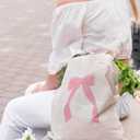 Coquette Pink Bow Canvas Tote Bag Aesthetic, Bow Beach Tote Bag, Trendy Gifts for Women 2025, Teen Girl Gifts Trendy Stuff, Shopping Bags