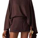 MakeMeChic Women's 2 Piece Set Summer Poncho Tops and Mini Shorts Sets Beach Vacation Outfits (Brown, XS)