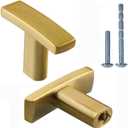 10 Pack Brushed Brass Knobs,Single Hole Brass Drawer Knobs Dresser Hardware,1.5 inch (38mm) Overall Length for Kitchen Cupboard Doors Closet Hardware