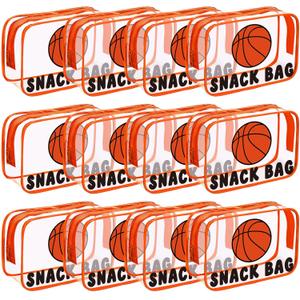 12 Pcs Basketball Snack Bags for Team Gifts Basketball Goodie Treat Candy Pouch Bags Clear PVC Waterproof with Zipper Party Favors for Team Ground Birthday Gifts Sport Supplies