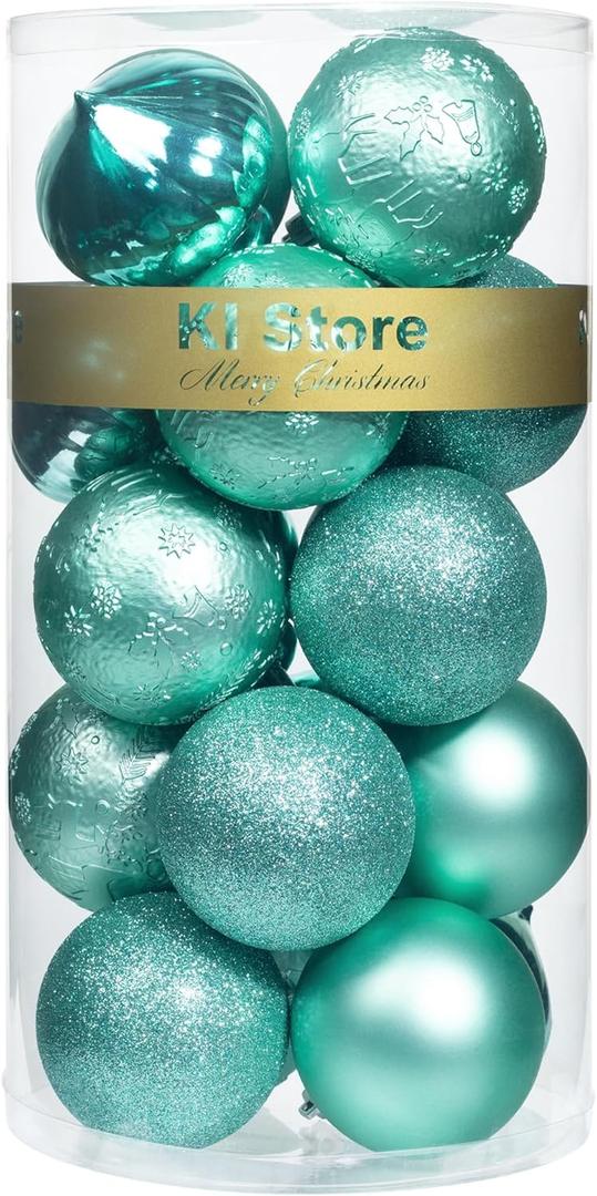 KI Store Teal Christmas Balls 20pcs 3.15-Inch Christmas Tree Decoration Ornaments for Xmas Tree Holiday Wreath Garland Decor Ornaments Hooks Included