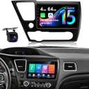 4G+64G Car Radio Stereo for Honda Civic 2013-2017: Upgrade Android 15 1280 * 720 Touchscreen Wireless CarPlay & Android Auto, Bluetooth 5.4, WiFi 6, GPS, FM, RDS, EQ, SWC, 1080P Backup Camera