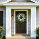 26" Daisy & Eucalyptus Wreath for Front Door, Porch, Window - Large Artificial Silk Flowers Outdoor Wreath for Home, Farmhouse Decor - Spring, Summer, Fall, All Seasons (White & Green)