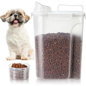 TBMax Dog Food Storage Container 5-7 lbs, Airtight Cat Food Container with Larger Spout & Measuring Cup, Portable Pet Food Storage Dispenser for Small Animal Kibble Storage, Bird Seed Container (Clear&White)