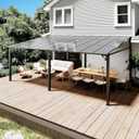 12x14 FT Gazebo for Patio, Wall Mounted Lean to Hardtop Gazebo Pergola with 6Mm Sloped Roof Heavy Duty Awnings for Porch, Decks, Backyard to Shade & Rain