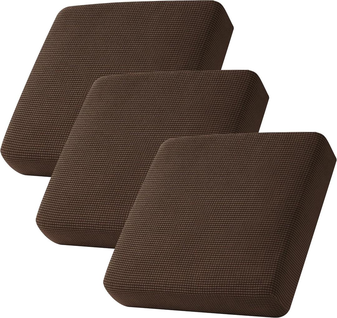 CHUN YI 3Piece Stretch Couch Cushion Covers, Sofa Seat Slipcovers for Pets, Suitable for Armchair Loveseat Sofa with Spandex Jacquard Washable Fabric (3Piece,Chocolate)