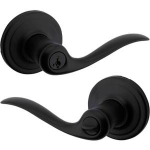 Kwikset Tustin Entry Door Handle with Lock and Key, Secure Keyed Reversible Lever Exterior, For Front Entrance and Bedrooms, Matte Black, Pick Resistant Smartkey Rekey Security and Microban