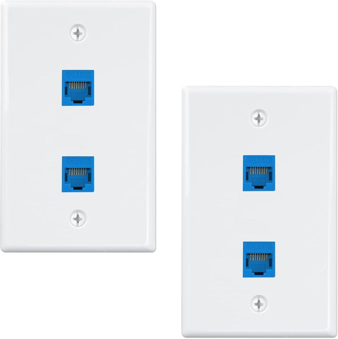 iwillink (2-Pack) 2-Port Ethernet Wall Plate, Keystone Jack Wall Plates with RJ45 Keystone Inline Coupler insert, Female to Female Cat6 RJ45 Wall Plate, Blue