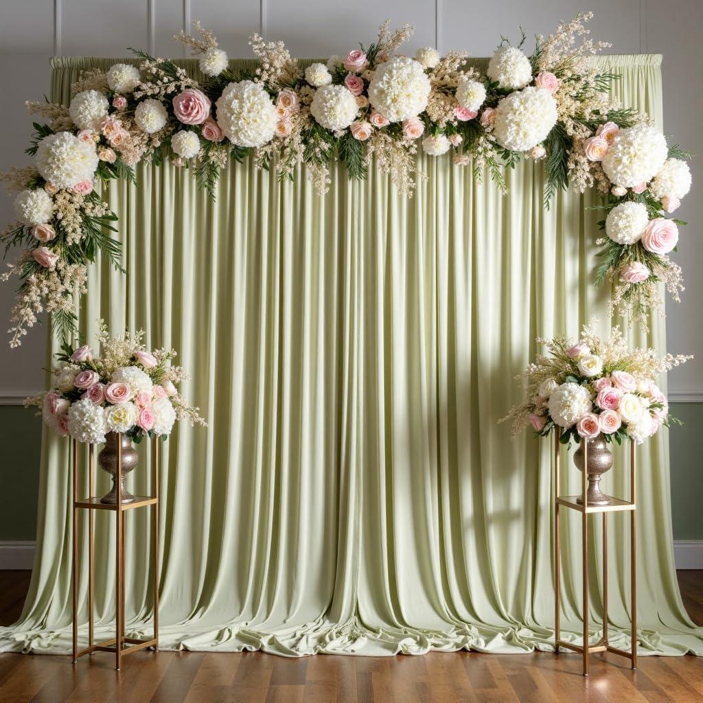 10 ft x 8 ft Wrinkle Free Sage Green Backdrop Curtain for Parties, Light Green Polyester Photo Backdrop Drapes for Baby Shower Wedding Engagement Birthday Party Backdrop Stand,5ft x 8ft 2 Panels