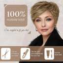 RUWISS Short Hair Toppers for Women Real Human Hair, 5x5.5 Base Pixie Cut with Bangs, Clip-In Curly Hair Pieces for Women with Thinning Hair, Brown