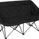 Double Camping Chair for 2 Persons, Oversized Folding Loveseat Camping Chair with Cup & Wine Holders, Heavy Duty 750LBS Support, Portable Camping Couch for Outdoor, Lawn, Beach, Black