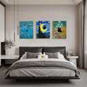 3 pcs Funny Black Cat Wall Art in pink Water Lilies Cat Posters Vintage Starry Sky Famous Oil Paintings Aesthetic Animal Floral Canvas Prints for Bedroom Living Room Bathroom Wall Decor 16x24in Canvas