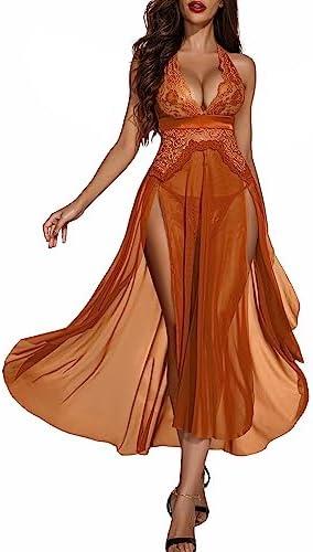 Avidlove Women Lingerie Deep V Neck Nightwear One Piece Sexy Nightgowns Mosaic Lace Mesh Dress, M