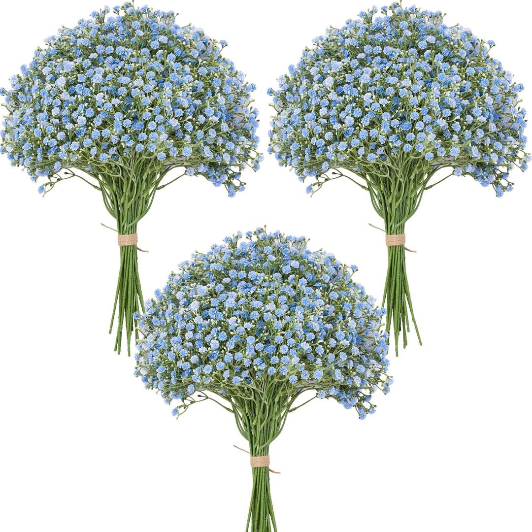 Serwalin 33pcs Babys Breath Artificial Flowers,Real Touch Blue Fake Flowers for Wedding Bouquets Centerpieces,Faux Gypsophila Babies Breath Floral Arrangement Party Home Decor(Blue)