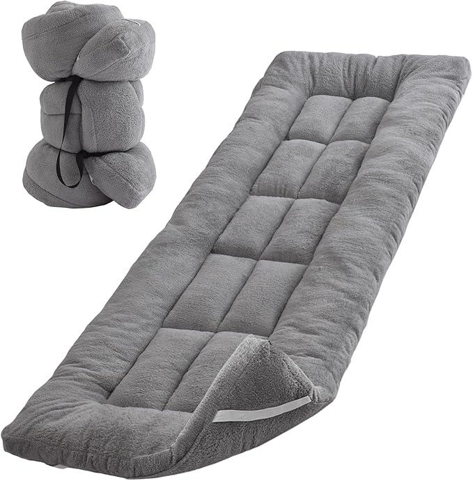 Thick Camping Sleeping Pad Soft Lamb Fluff Camping Cot Pads for Adults, Lightweight Foldable Sleeping Mat, NonSlip Camping Mattress Pad for Travel Backpacking Hiking Car Tent Home Office Nap Dark Grey