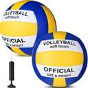 Lenwen 2 Pack Beach Volleyball Official Size 5 for Indoor Outdoor, Waterproof Soft Volleyball with Pump for Adult Beginner Beach Game Gym (Blue, Yellow, White)