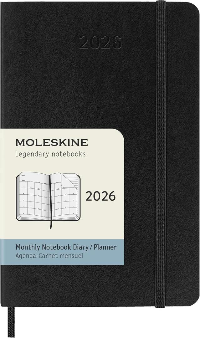 Moleskine Classic 12 Month 2026 Monthly Planner, Soft Cover, Pocket (3.5" x 5.5"), Black, 128 pages