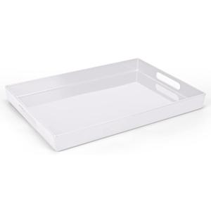 Serving Tray with Handles-10x15Inch White Melamine Modern Serving Platters,Serving Wine,Coffee,Breakfast/Kitchen Countertop Tray/Makeup Drawer Organizer/Vanity Table Tray/Decorative Tray