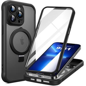 for iPhone 13 Pro Max Case with Invisible Magnetic Stand, Compatible with Mag-Safe Translucent Matte with Built-in Screen Protector, Shockproof Protective Phone Case for Women Men, Black