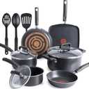 T-Fal Signature Nonstick Pots and Pans Set 12 Piece, Oven Broiler Safe 350F, Kitchen Cookware Set w/Fry Pans, Saucepans, Saute Pan, Dutch Oven, Griddle, Kitchen, Home, Dishwasher Safe, Black