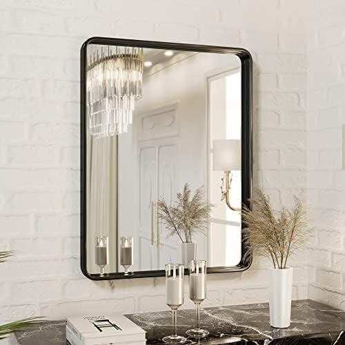 DENRICK Black 16"*20"Bathroom Mirror for Wall, Wall Mounted Square Metal Mirror (Horizontal/Vertical)