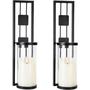 Homemory Wall Sconces Candle Holder Set of 2, Modern Metal Rustic Wall Decor for Living Room, Dining Room, Bedroom, Bathroom(Black)