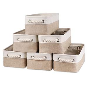 Bidtakay Small Baskets Fabric Storage [5 Pack] Beige Storage Bins 11.8 X 7.8 X 5 Inches Empty Gift Basket Decorative Storage Baskets for Shelves, Baby Clothes Storage, Bathroom(White&Beige)