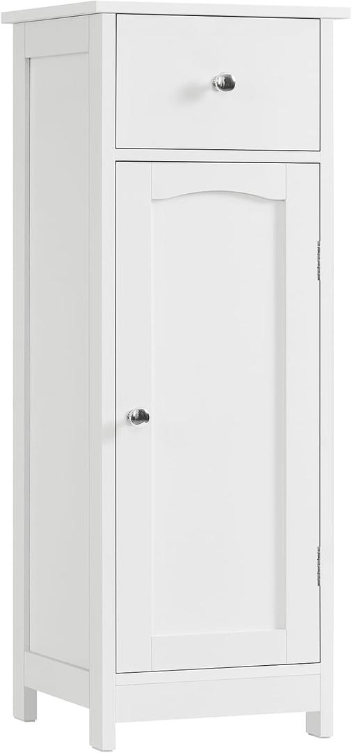 Iwell Bathroom Floor Cabinet, Small Bathroom Storage Cabinet with Drawer & Storage Shelf, Free-Standing Organizer Cabinets for Hallway/Living Room, White