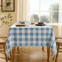 Deep Dream Water-Resistant Checkered Tablecloth Rectangle, Cotton Linen Gingham Table Cloth with Tassel, Wrinkle Free Buffalo Plaid Table Cover for Picnic Kitchen Dining Room - 55 x 70 Inch, Blue
