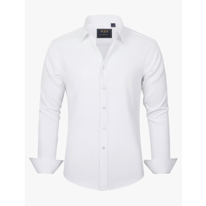 J.VER Men's Dress Shirts Solid Long Sleeve Stretch Wrinkle-Free Formal Shirt Business Casual Button Down Shirts White S