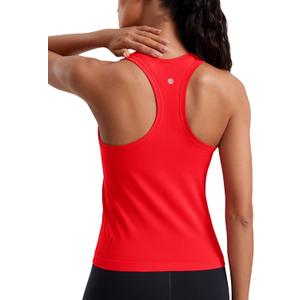 CRZ YOGA Seamless Womens Breathable Workout Tank Tops Racerback High Neck Sleeveless Running Athletic Shirts (Large, Deep Red)