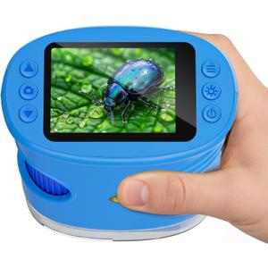Temodu Kids Microscope 2.0" Screen 1000X Digital Microscope for Kids, Mini Pocket Handheld Microscopes for Children Birthday Festival Gift, Science Education Fun Toys for Boys Girls Ages 4-12 (Blue)