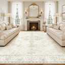 Washable 9x12 Area Rugs: Large Vintage Floral Soft Rug Non Slip Low Pile Stain Resistant Carpet for Living Room Bedroom Dining Room Office Playroom (Beige, 9'x12')