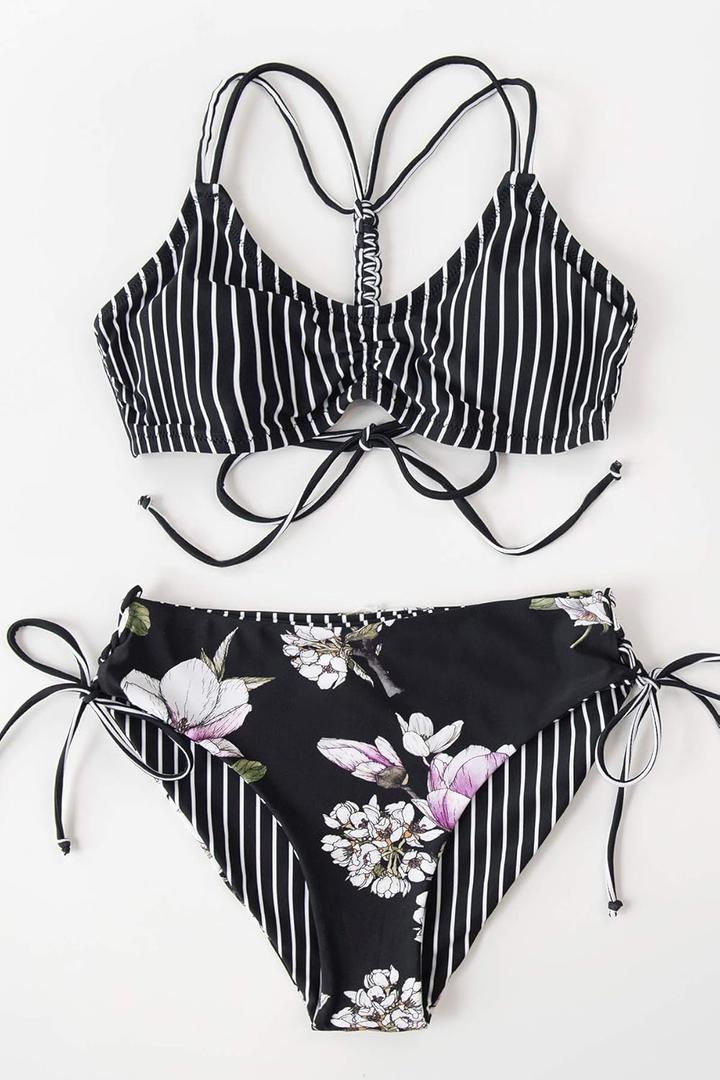 CUPSHE Women's 2 Piece Bikini Set Back Braided Straps with Reversible Bottom
  S /M