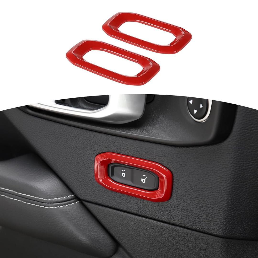 RT-TCZ for Wrangler JL Door Lock Switch Button Trim Cover Red for Jeep Wrangler JL JLU Gladiator JT 2018-2024 Red Interior Accessories 2pcs (Red)